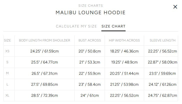 Product size guide