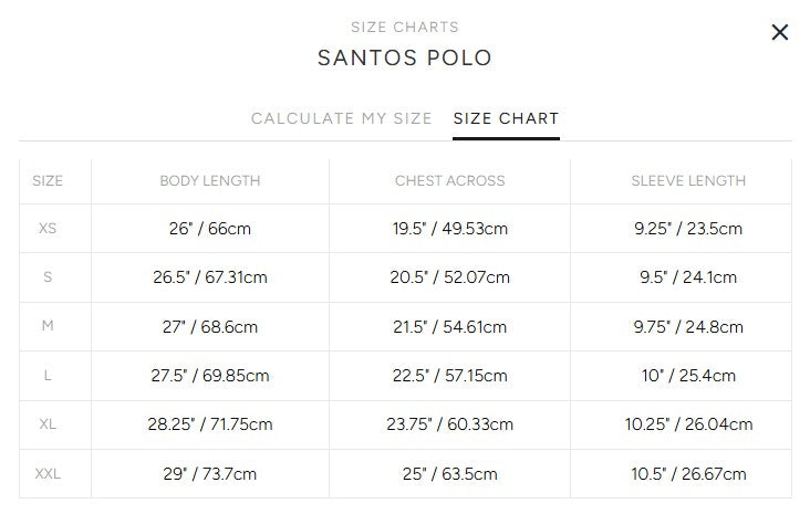 Product size guide