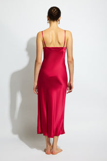 Silk Long Nite V Neck | Ruby