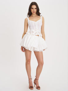 Aliza Cotton Poplin Lace Trim Layered Mini Skirt | White