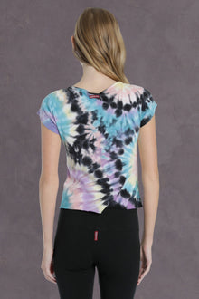 Women | Short Sleeve Crossover Shoulder Baby Tee | Circle Burst 1