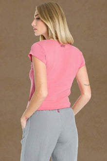 Women | Short Sleeve Crossover Shoulder Baby Tee | Guava