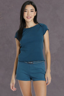 Women | Short Sleeve Crossover Shoulder Baby Tee | River