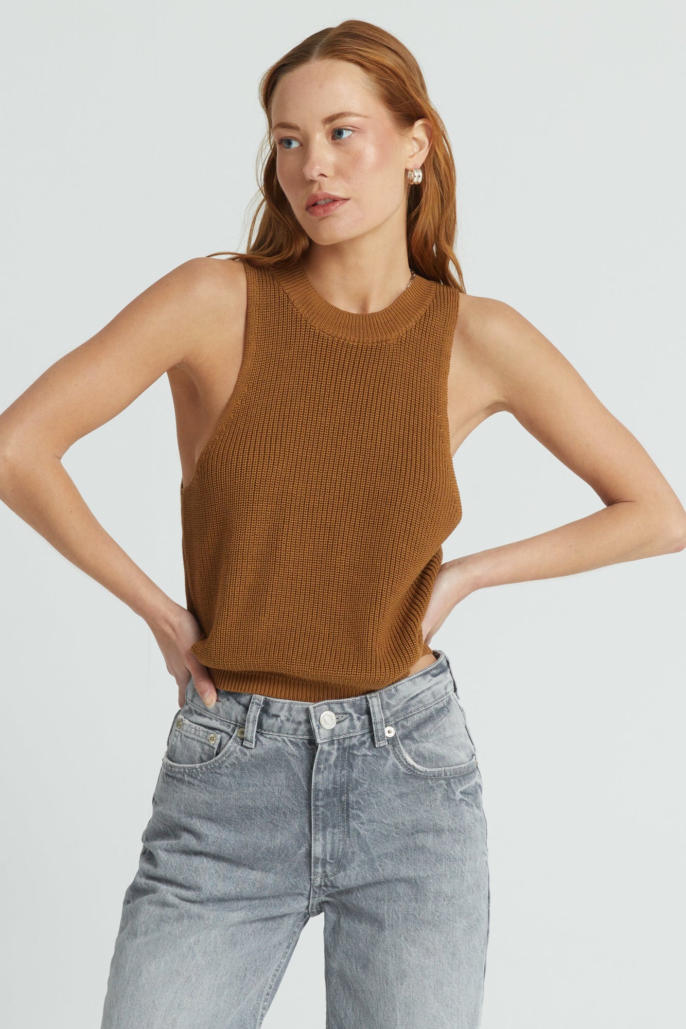 Ribbed Knit Sleeveless Top - Almina Concept 