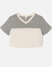 Womens | Hanes V Neck Contrast Jersey | HTG Vintage White