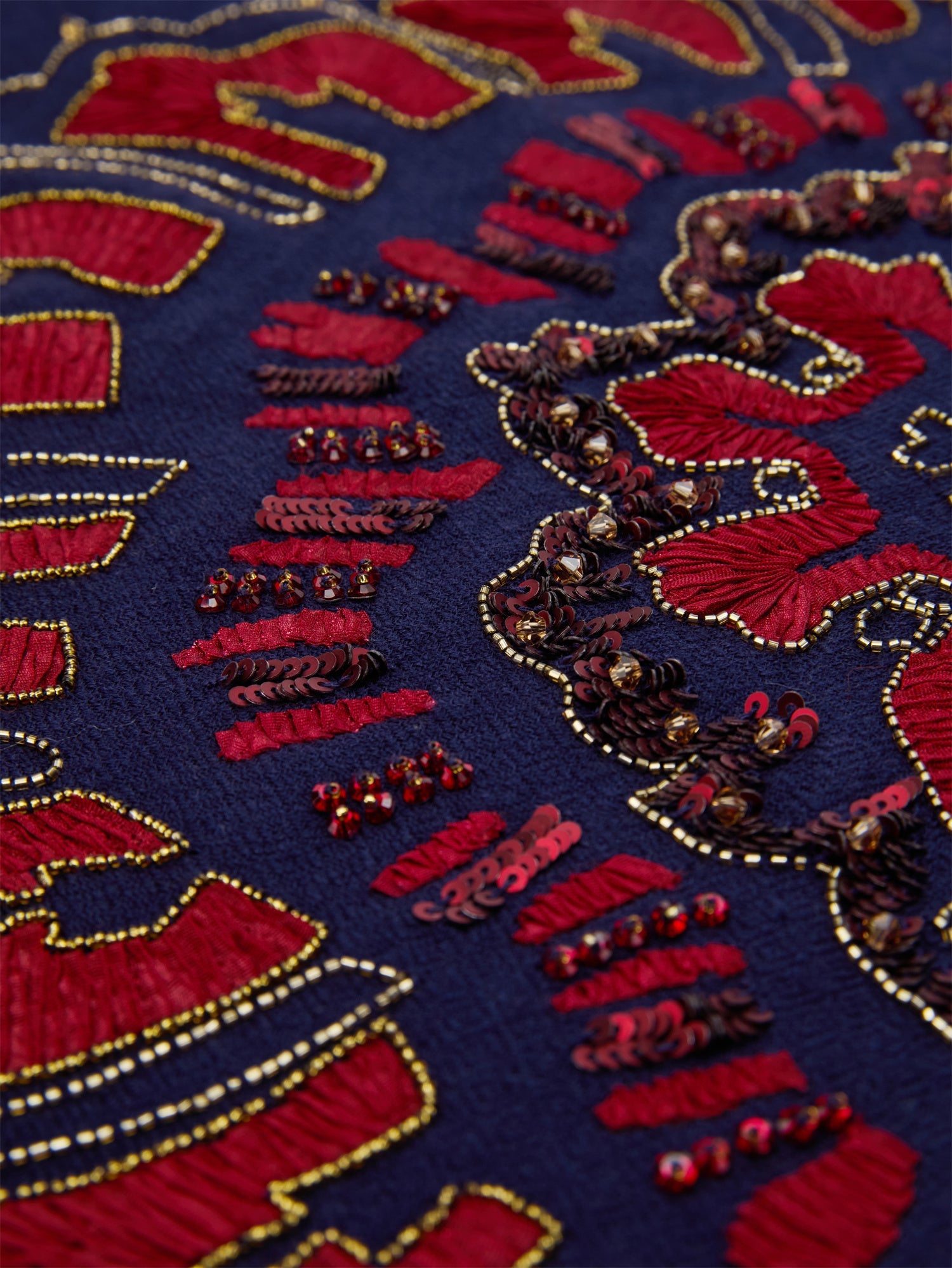 Imported Embroidered Beaded Scarf Shawl | Navy