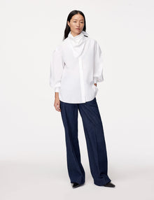 Another Tomorrow Detachable Bandana Blouse in White – Cotton Women's Top
