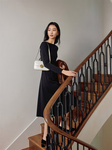 Knitted Waist-Defined Slim Dress | Black