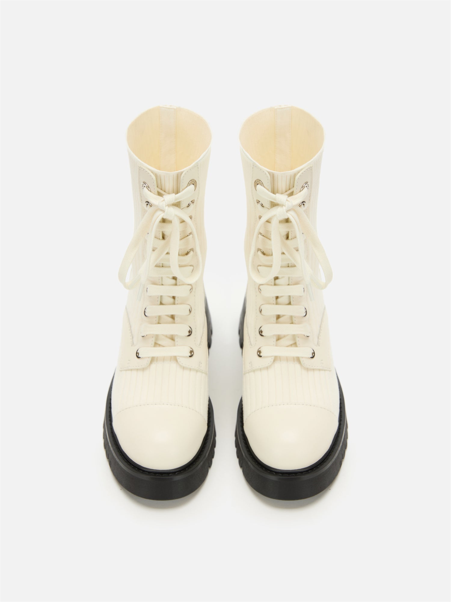 Knitted Chunky Heel Martin Boots | White