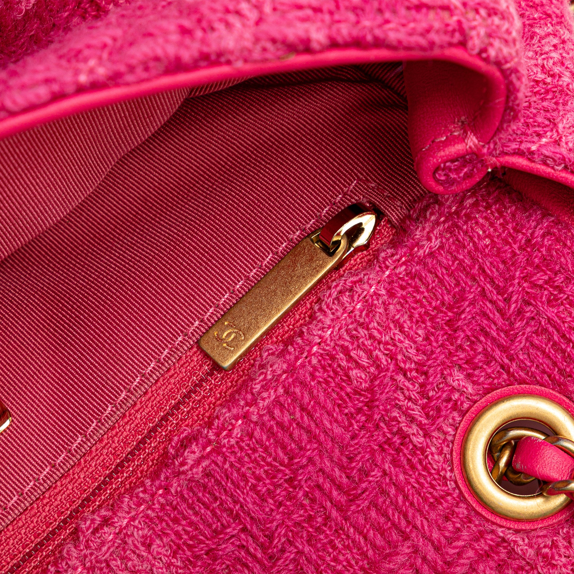 Chanel | Pre-Owned Wool Tweed Giant Logo Flap | Pink/Hot Pink