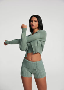 Knit Cropped Zip-Up Jacket | Sage Green
