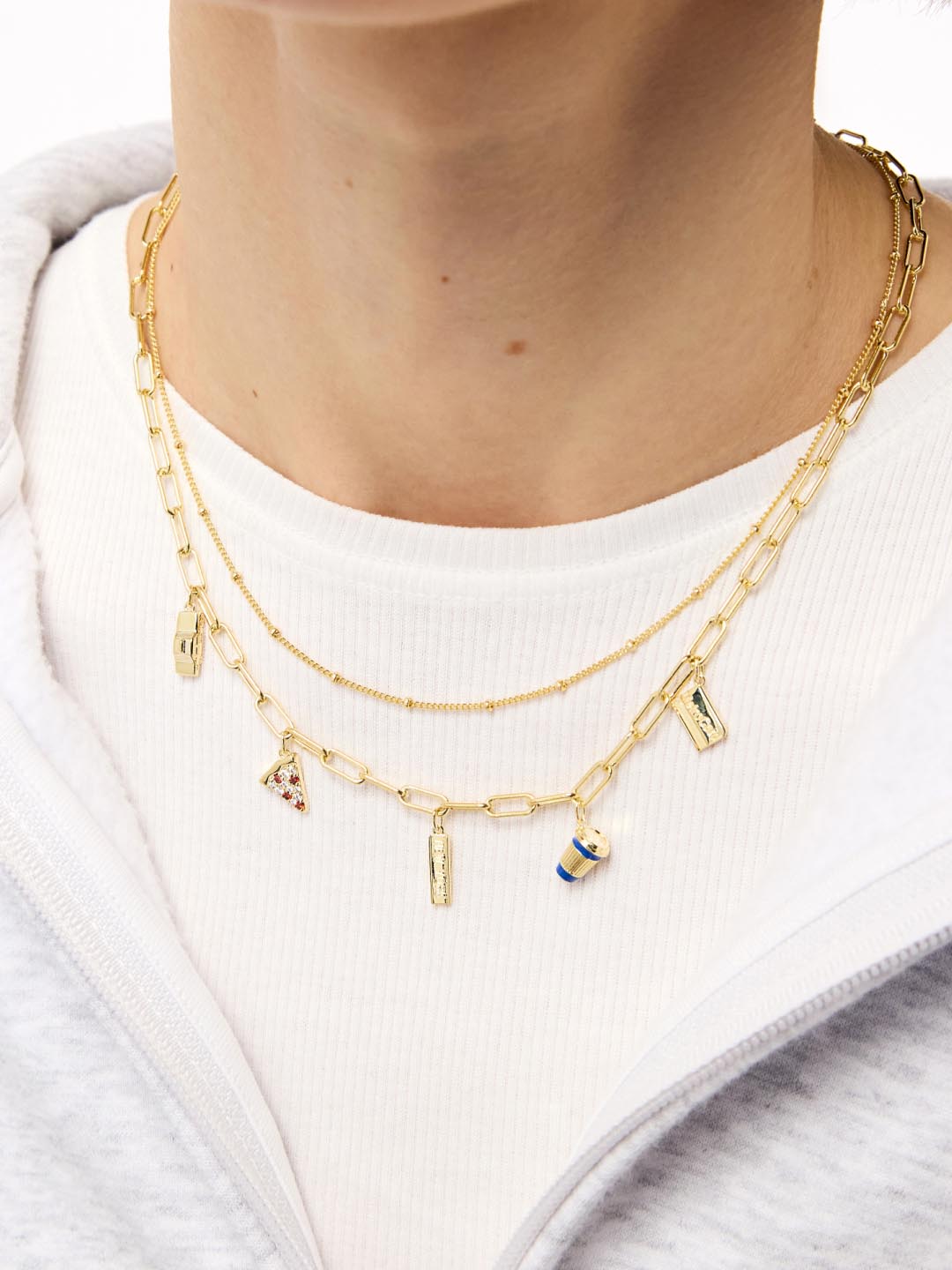 A New York Minute Charm Necklace | 14K Gold on Brass | Cubic Zirconia/Multicolor Enamel