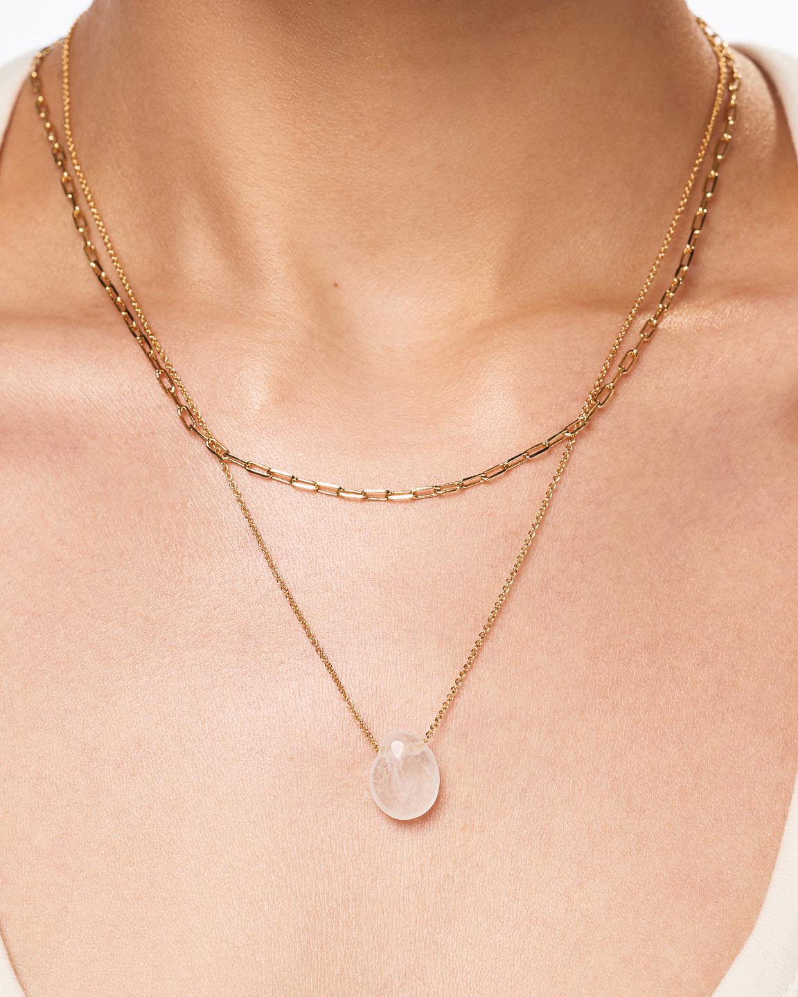 Mini Pebble Necklace | 14K Gold on Brass | Clear Quartz
