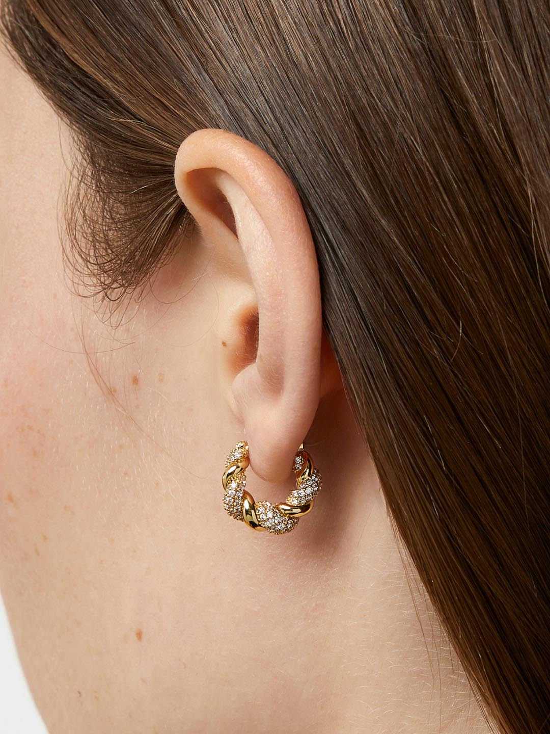 Paris Small Pave Twisted Hoop Earrings | 14K Gold Dipped | Cubic Zirconia