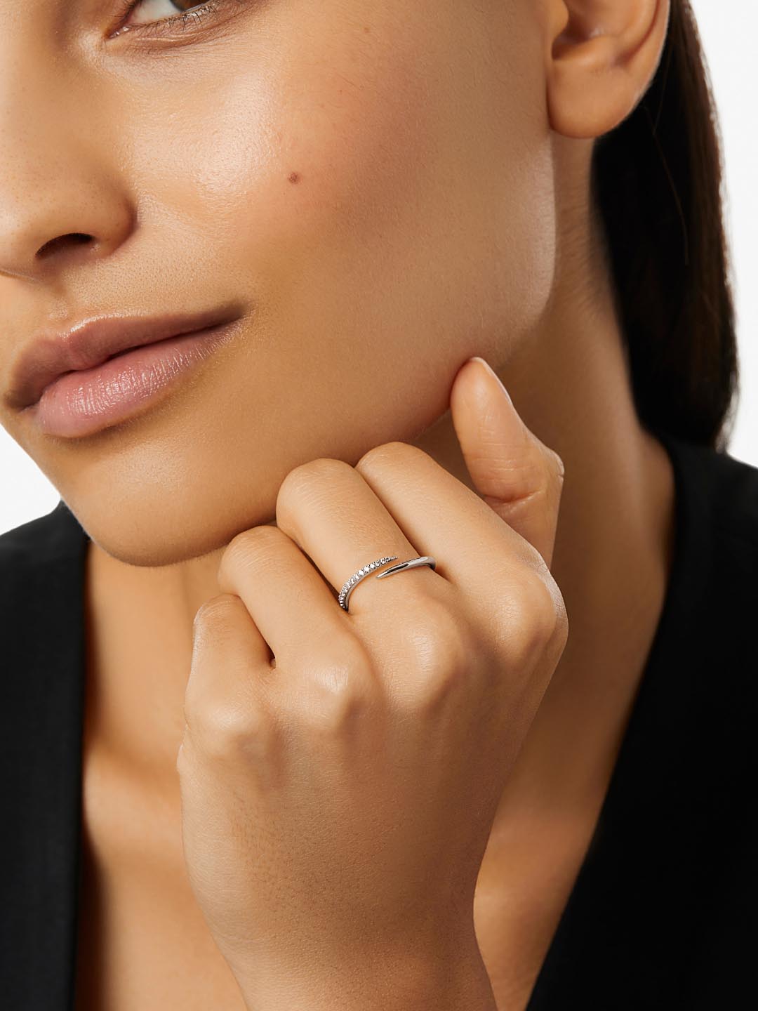 Oren Bypass Ring | Rhodium on Brass | Cubic Zirconia