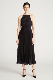 Halston | Serenity Dress In Foil Chiffon | Black/Aubergine