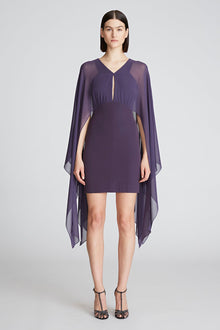 Halston | Kennedy Dress In Crepe And Chiffon | Eggplant