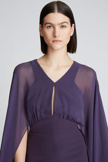 Halston | Kennedy Dress In Crepe And Chiffon | Eggplant