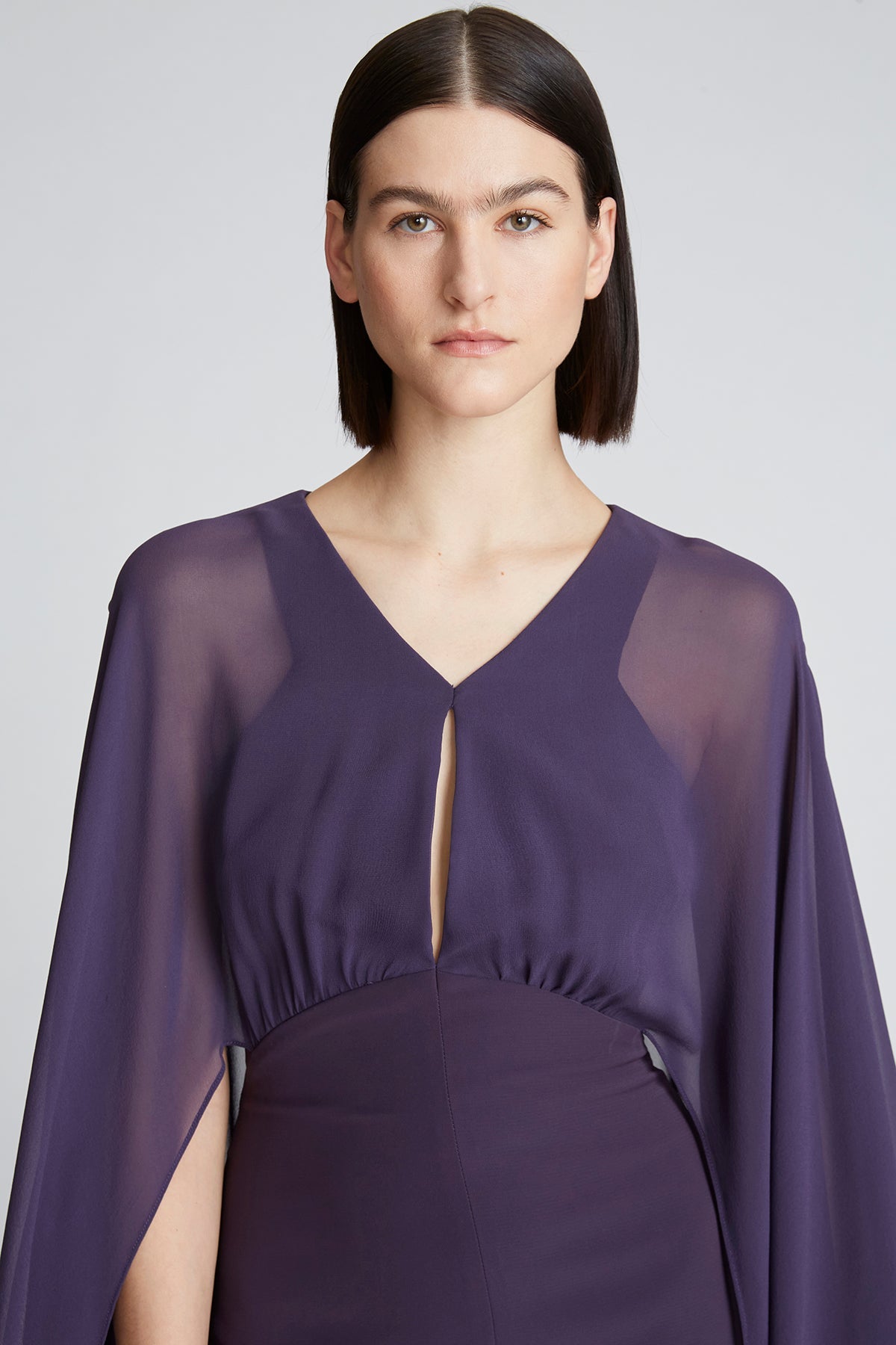 Halston | Kennedy Dress In Crepe And Chiffon | Eggplant