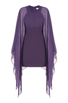 Halston | Kennedy Dress In Crepe And Chiffon | Eggplant