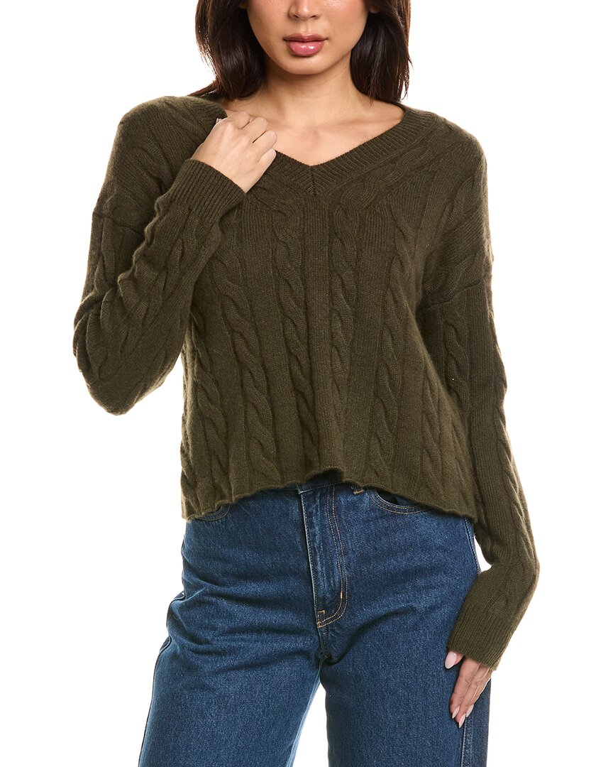 The Cashmere Project | Womens | Cropped Cable V Neck Sweater | Green