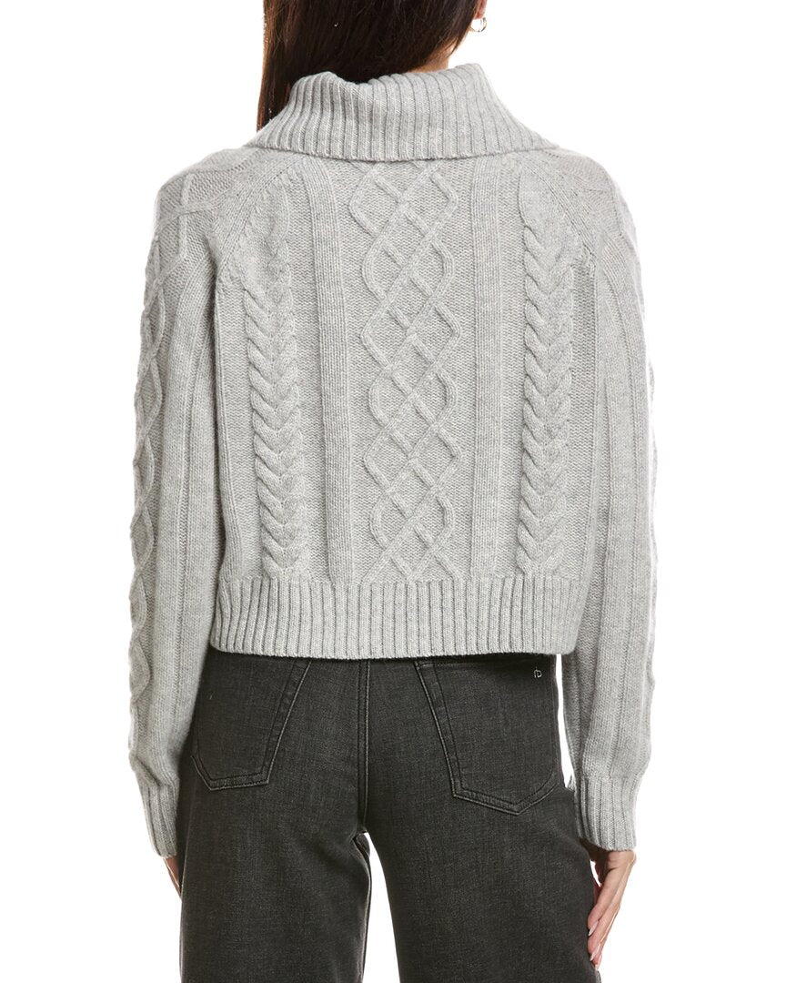 The Cashmere Project | Womens | Removable Collar Cable Crop Sweater | Gray