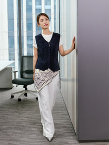 Pleated Textured Vest | Navy