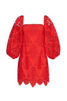 Montauk Dress | Red Embroidered Eyelet