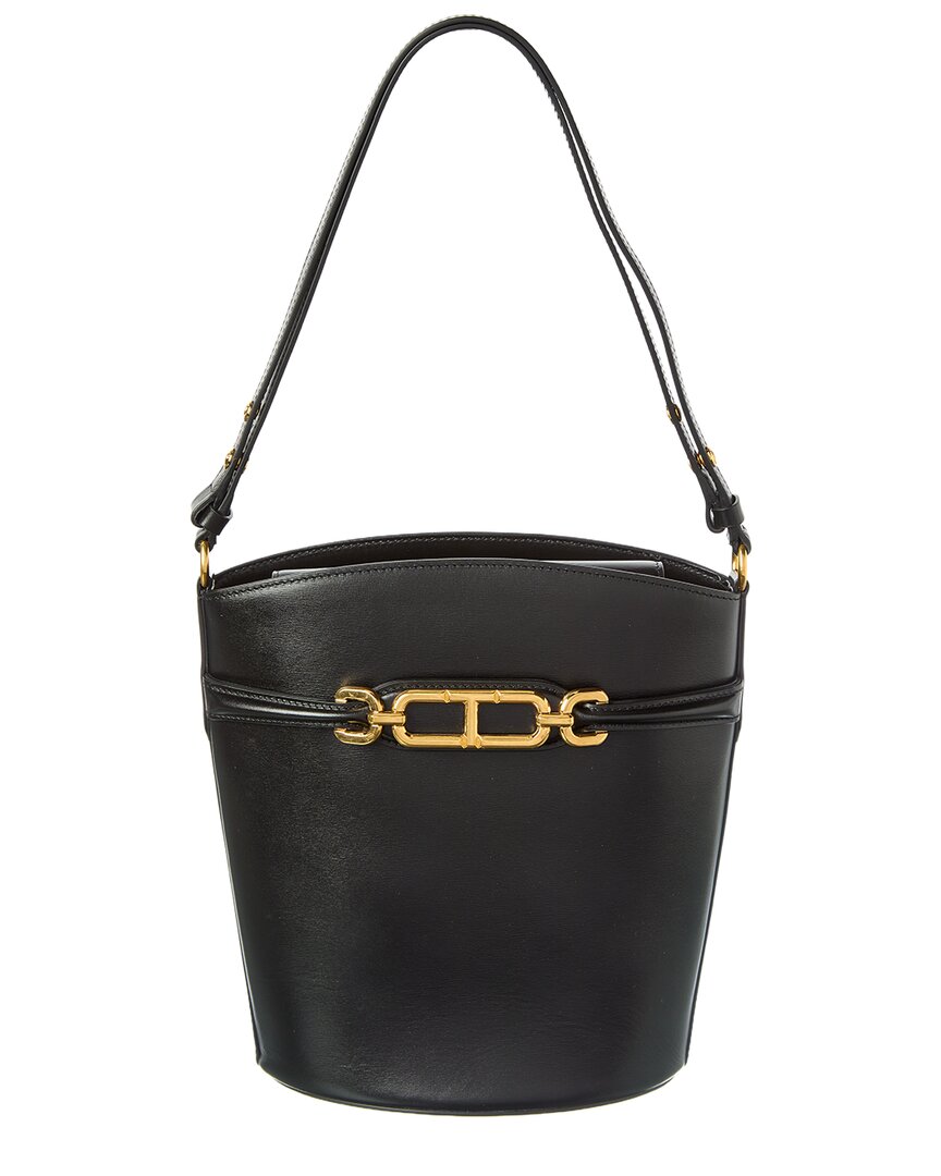Tom Ford | Womens | Logo Medium Leather Bucket Bag | Black