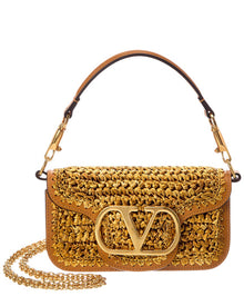 Valentino | Womens | VLogo Signature Mini Raffia & Leather Shoulder Bag | Metallic