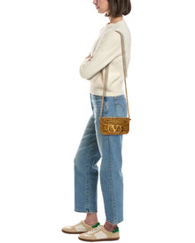 Valentino | Womens | VLogo Signature Mini Raffia & Leather Shoulder Bag | Metallic