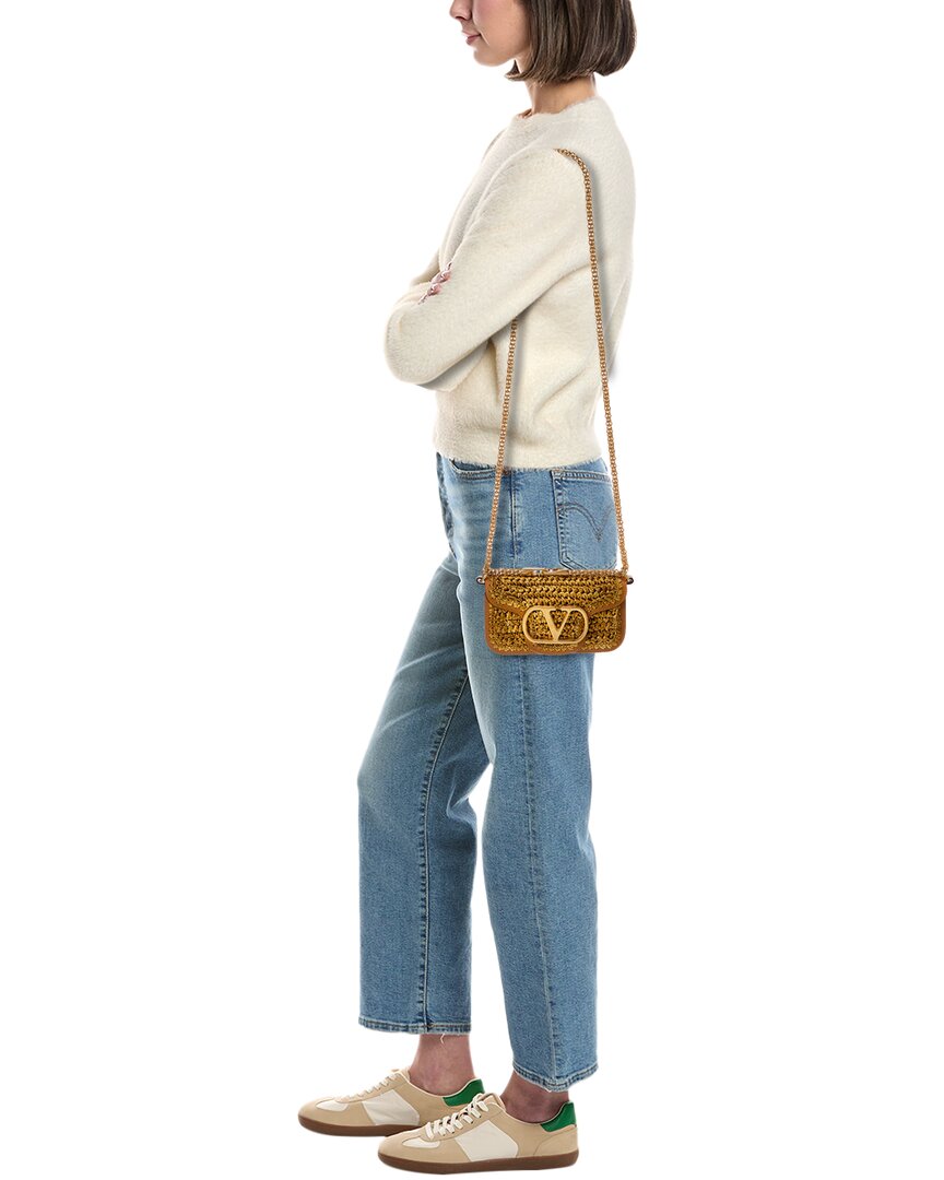 Valentino | Womens | VLogo Signature Mini Raffia & Leather Shoulder Bag | Metallic
