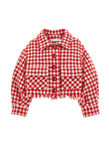 Girls | Jacket Frayed Houndstooth | Butter/Red