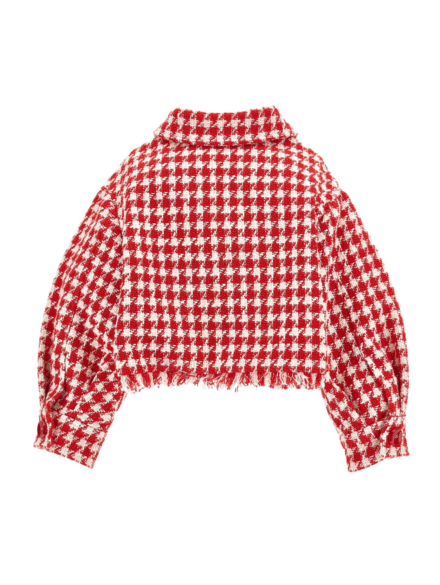 Girls | Jacket Frayed Houndstooth | Butter/Red