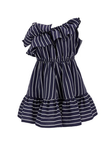 Girls | One-Shoulder Dress With Alternate Stripes | Blue/White
