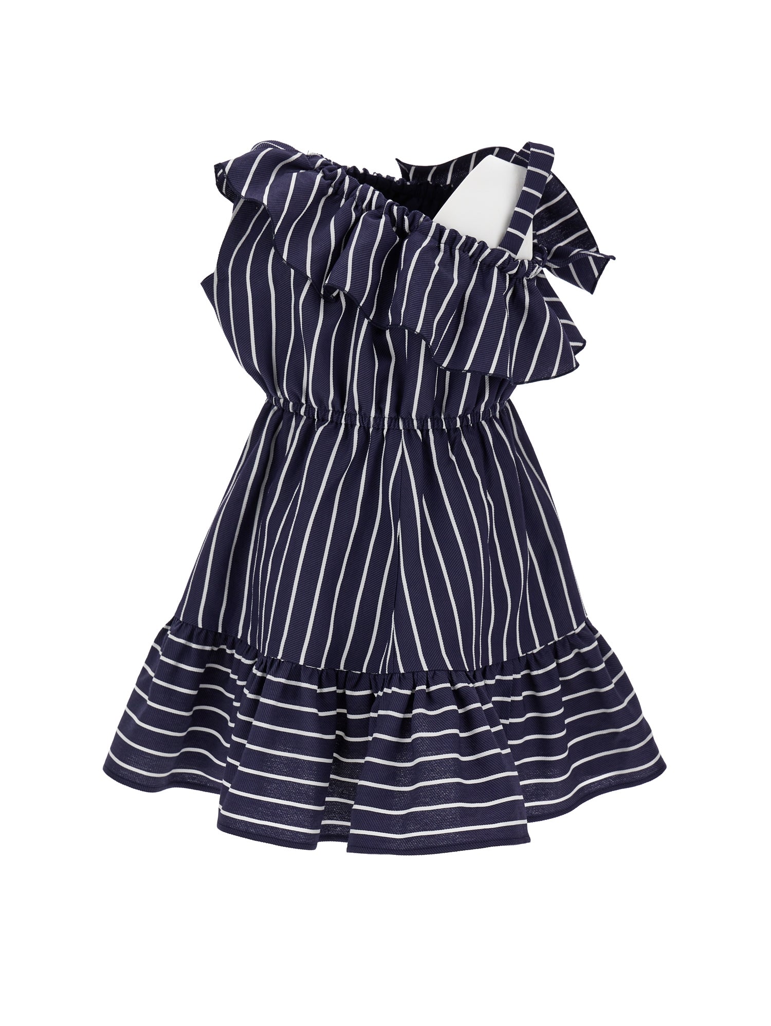 Girls | One-Shoulder Dress With Alternate Stripes | Blue/White