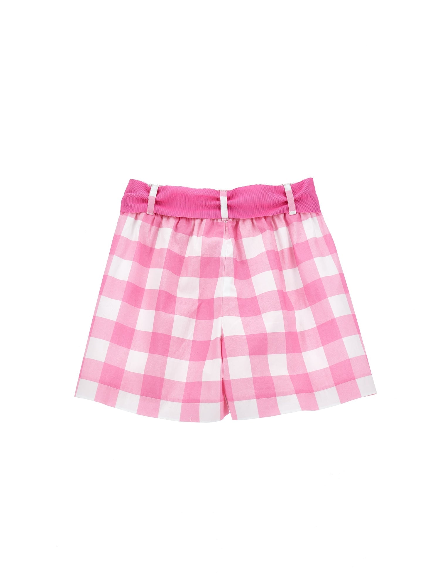 Girls | Gingham Poplin Shorts | White/Fuchsia