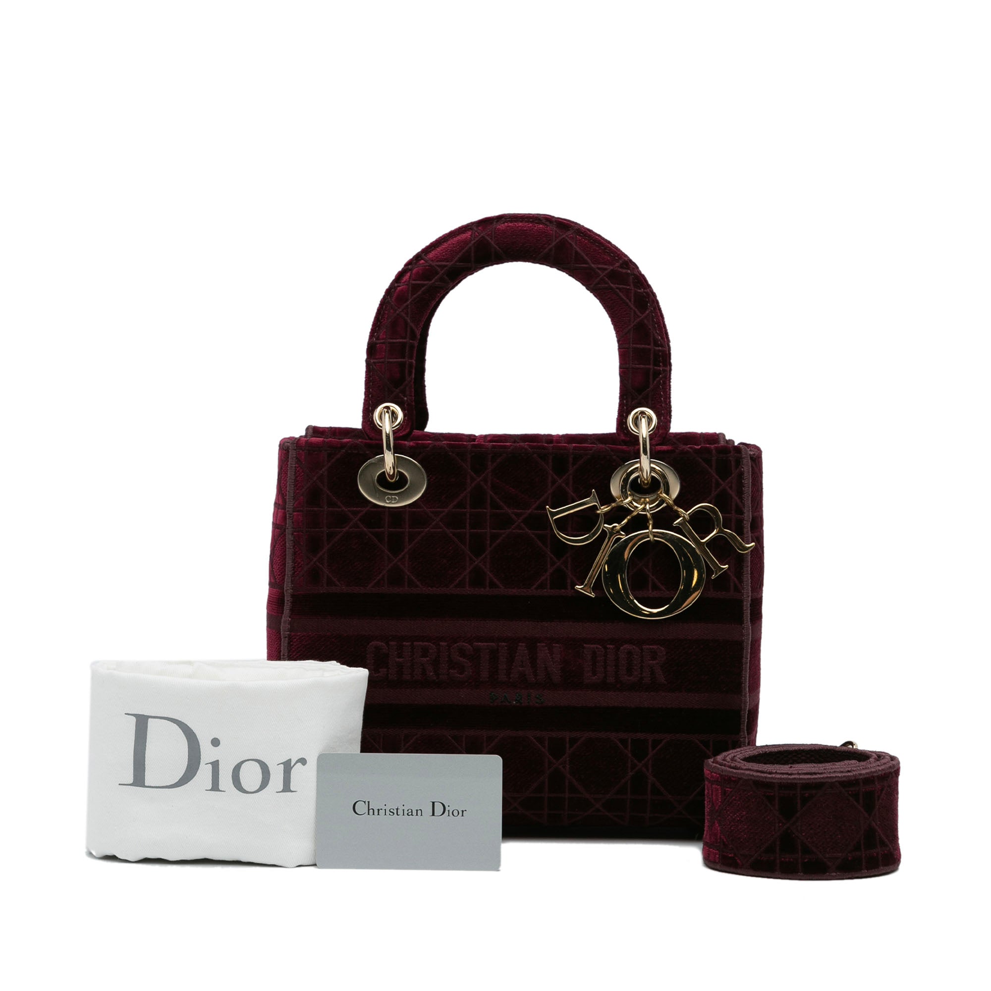 Dior | Pre-Owned Medium Velvet Cannage Lady D Lite | Red/Maroon