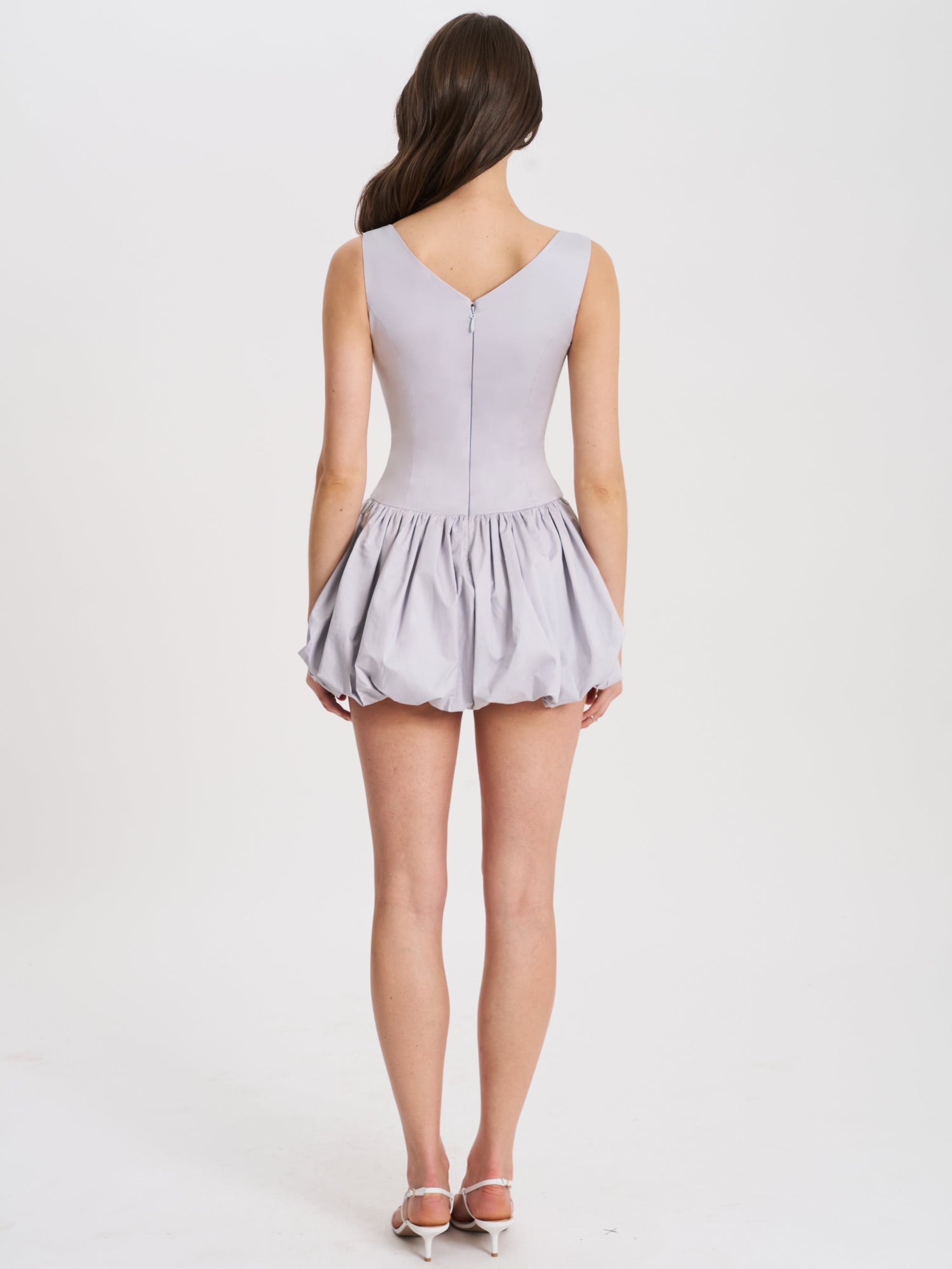 Zada Pleated Breast Bubble Hem Mini Dress | Grey