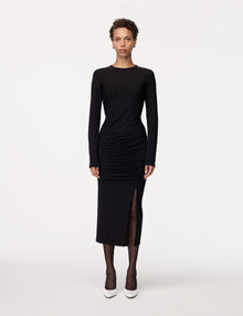 Another Tomorrow Ruched Long Sleeve Dress in Black – Cotton Women's Dress