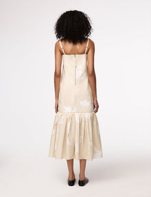 Another Tomorrow Gathered Flounce Dress in Khaki Floral – Cotton Women's Dress