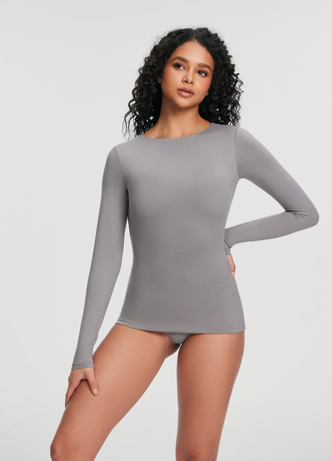 Crew Neck Long Sleeve Top | Cool Gray