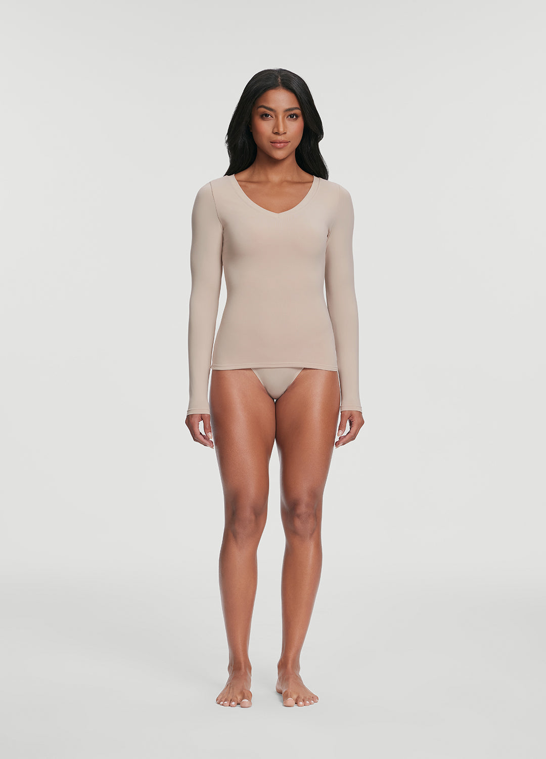 V-Neck Long Sleeve Top | Oat Milk