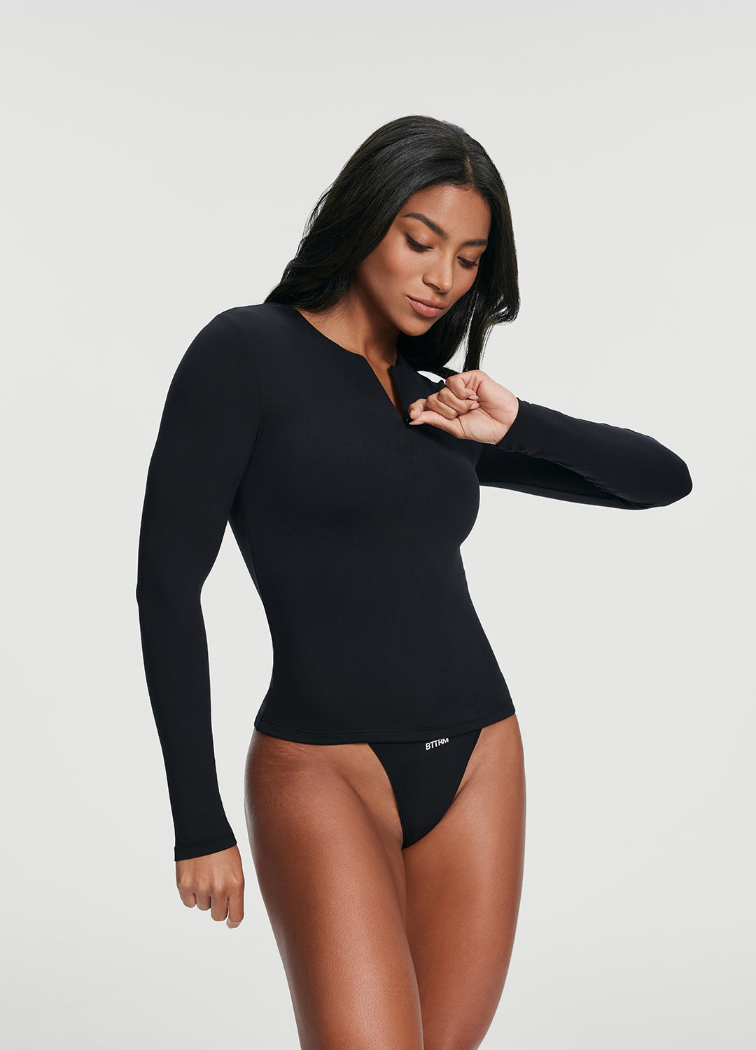 Quarter Zip Long Sleeve Top | Black