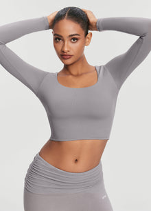 Cropped Round Neck Top | Cool Gray