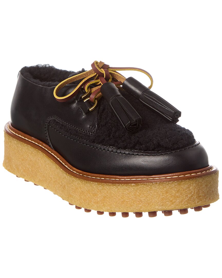 TOD's | Womens | Leather & Shearling Platform Loafer | Black
