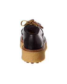 TOD's | Womens | Leather & Shearling Platform Loafer | Black