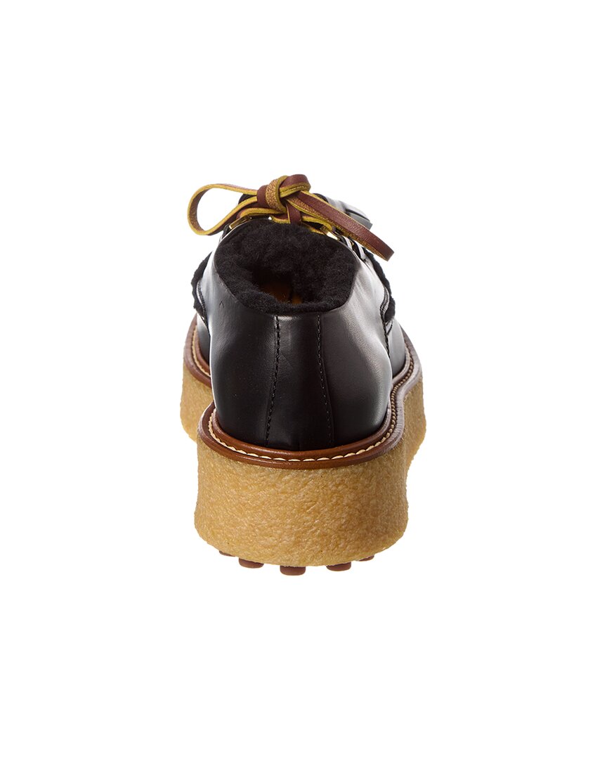 TOD's | Womens | Leather & Shearling Platform Loafer | Black