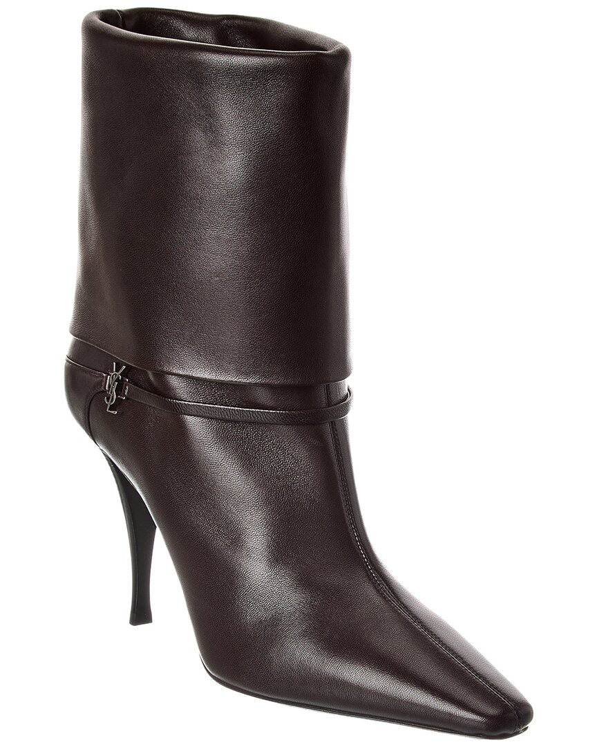 Saint Laurent | Womens | Vicky 90 Leather Bootie | Brown