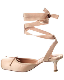 Christian Louboutin | Womens | Cassia Lace-Up 55 Satin Slingback Pump | Beige